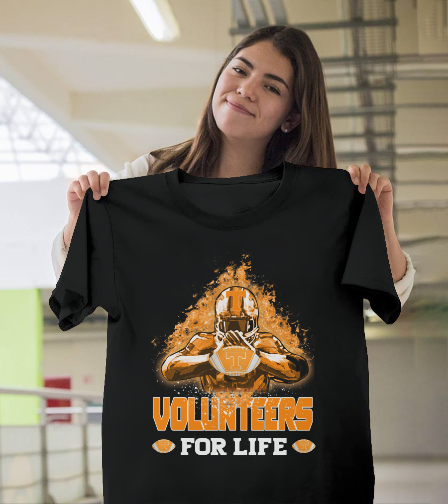 Volunteers For Life Tennessee Football Player Flames T-Shirt