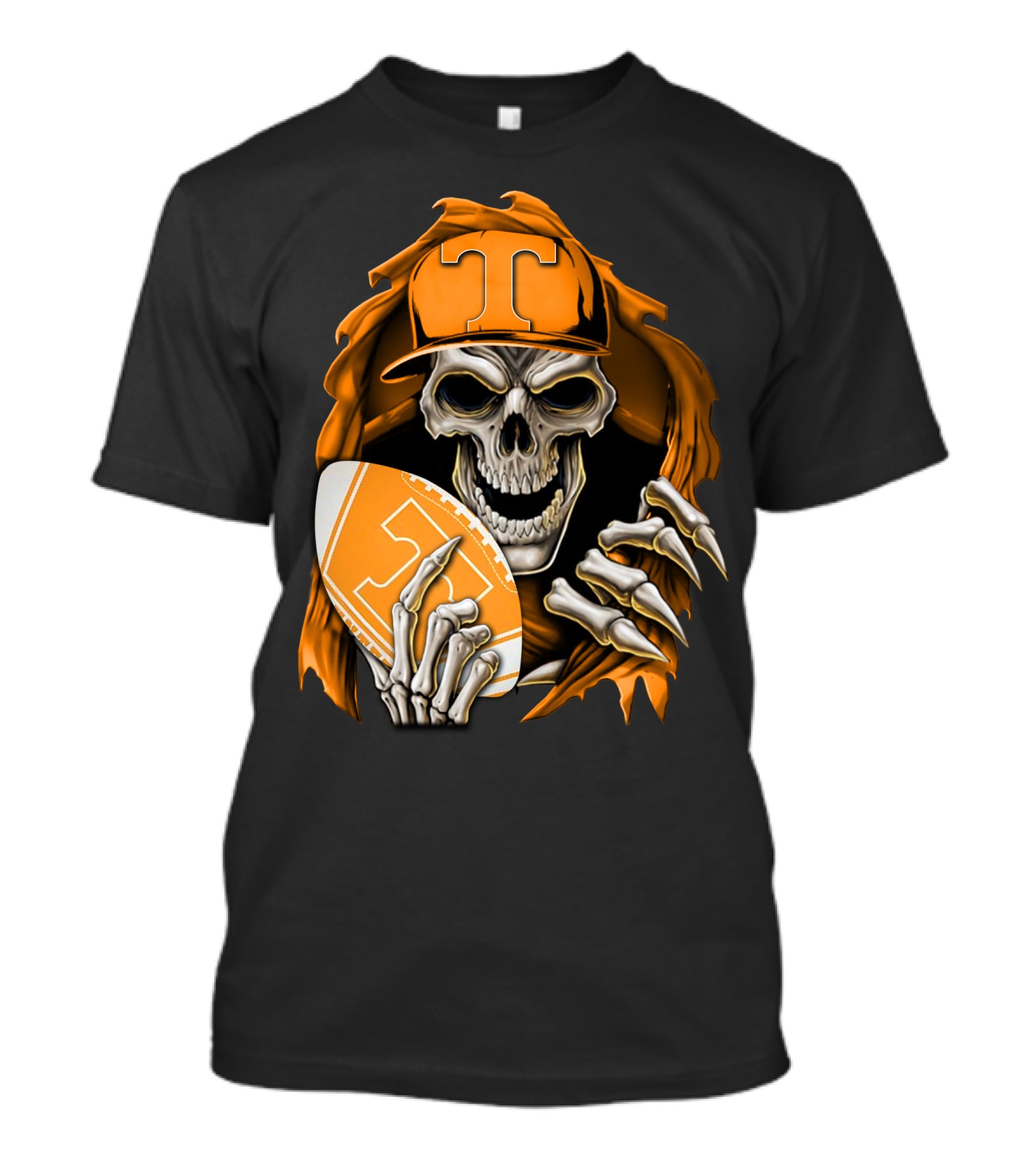 Skullbong Tennessee Volunteers Skeleton Football Orange Hat T-Shirt