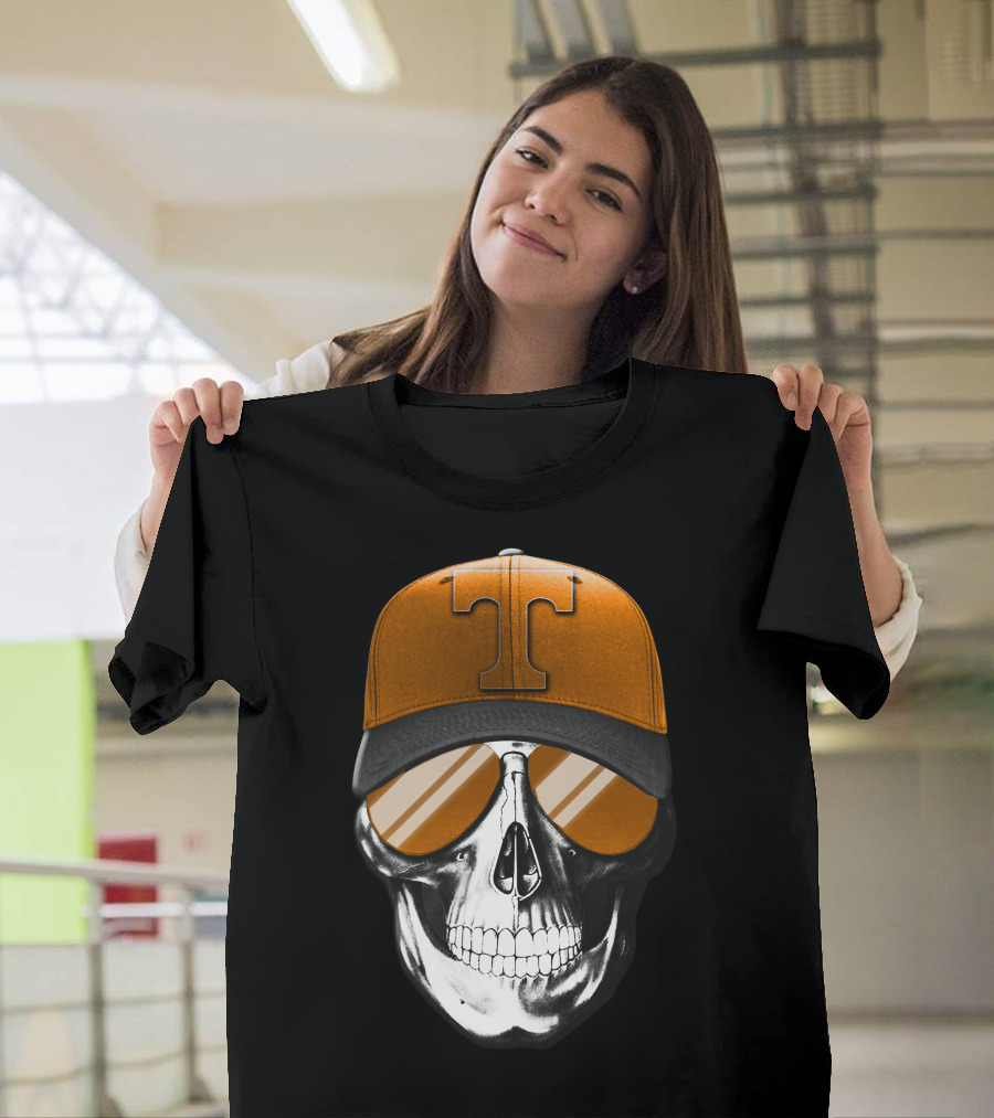 Tennessee Volunteers Skull with Orange Hat and Sunglasses T-Shirt