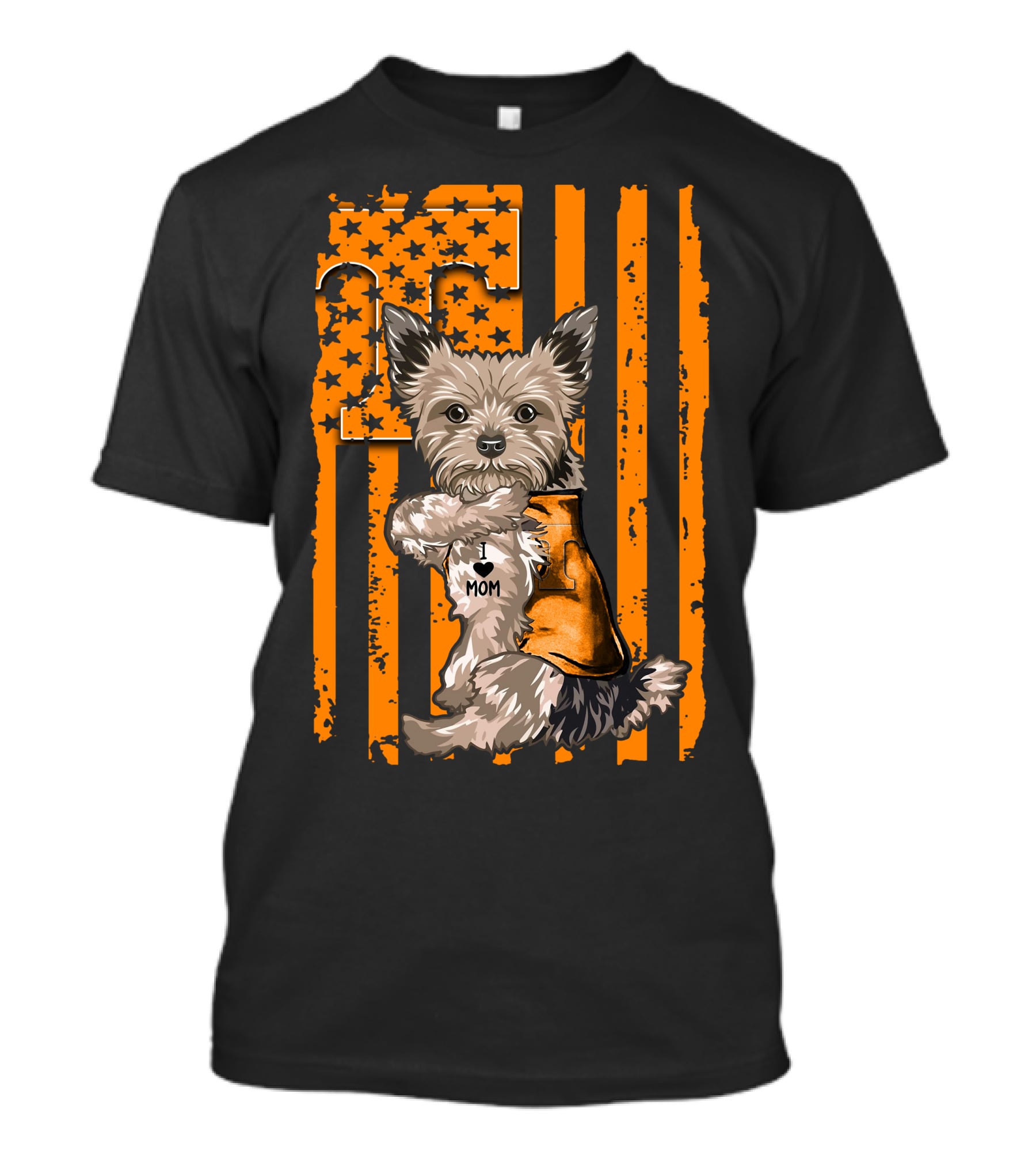 Yorkshire Terrier I Love Mom Tennessee Volunteers Orange Stars And Stripes Football Flag T-Shirt