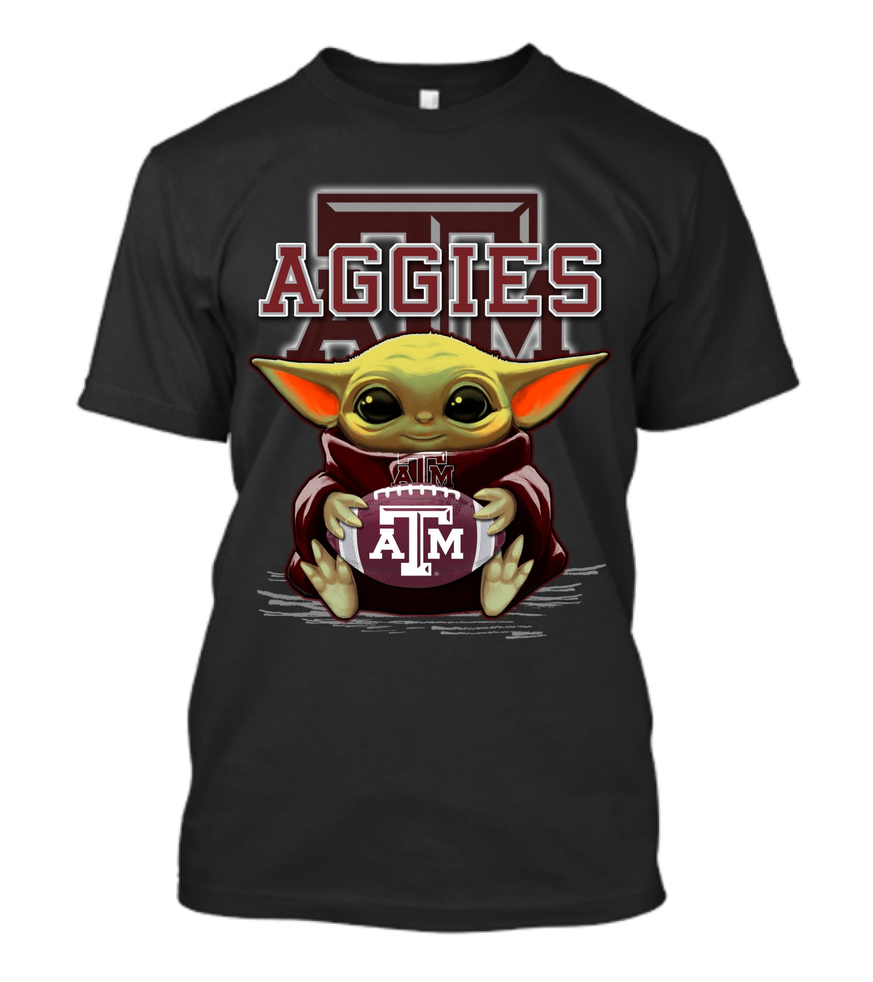 Texas A&M Aggies Baby Yoda Holding Football T-Shirt