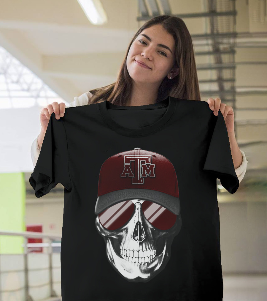 Texas A&M Aggies Skull With Hat And Sunglasses T-Shirt