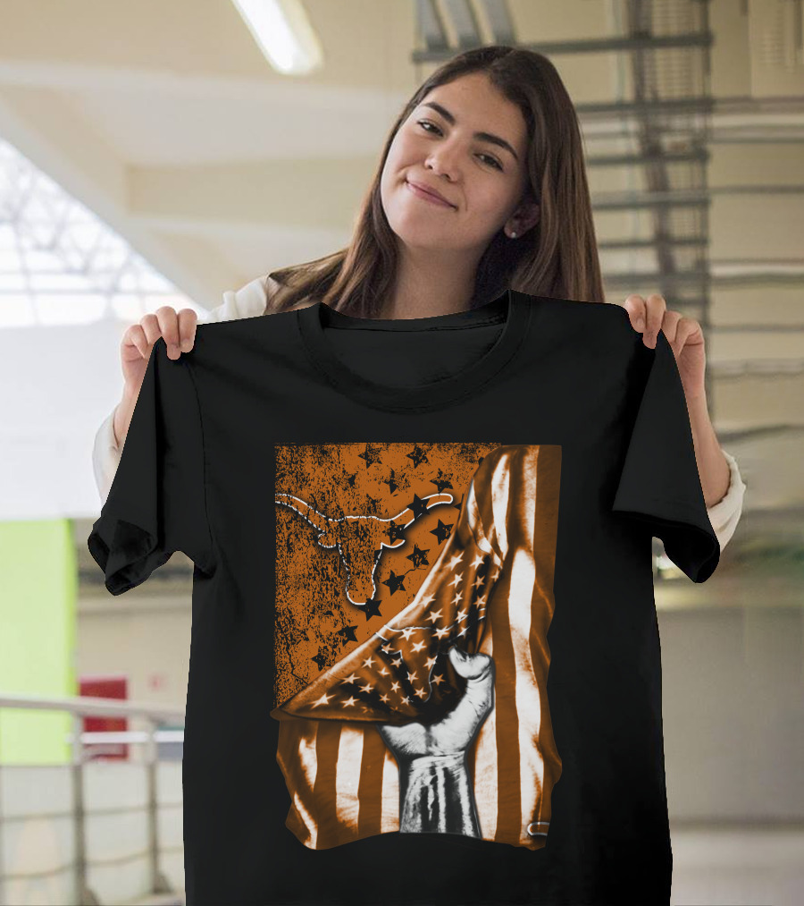 Texas Longhorns Stars and Stripes Flag Hand T-Shirt