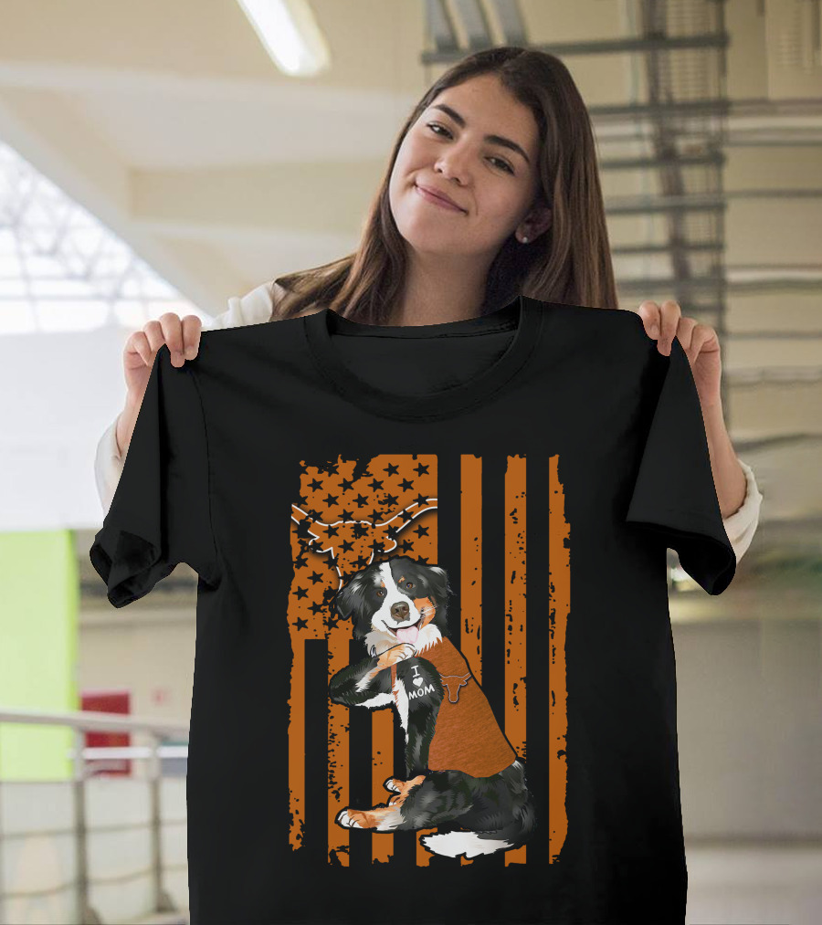 Border Collie I Love Mom Texas Longhorns T-Shirt