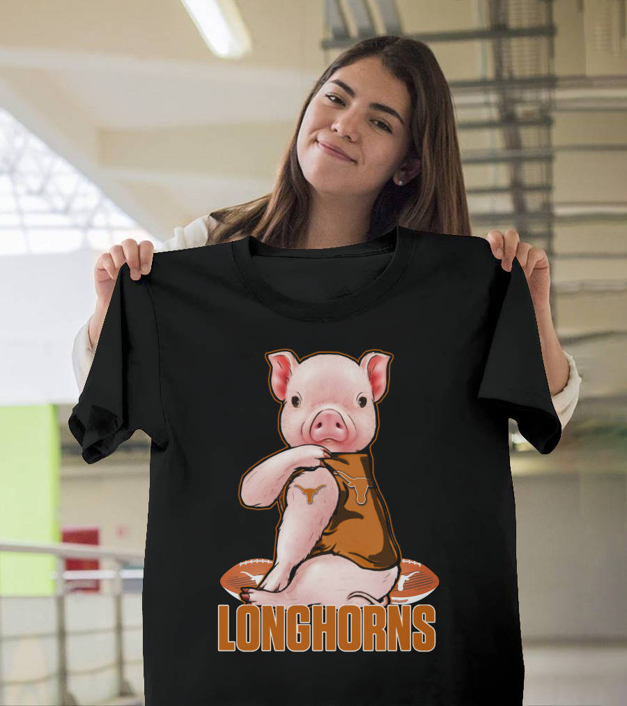 Pig In Texas Longhorns Jersey With Footballs T-Shirt