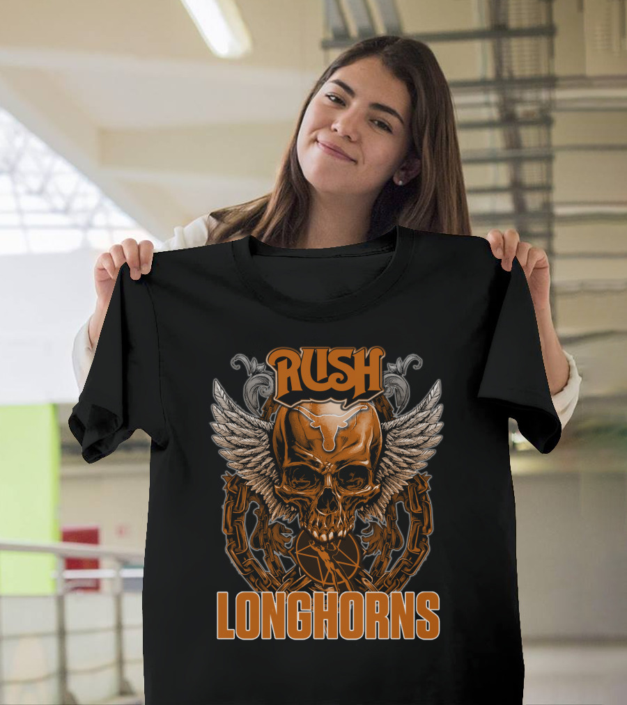 Rush Texas Longhorns Skull Wings Chains T-Shirt