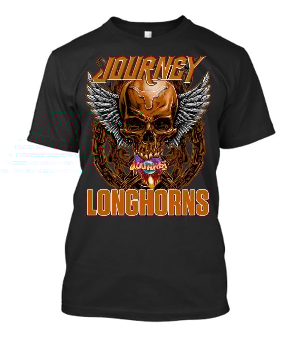 Journey Longhorns Skull Wings Flame Chain T-Shirt