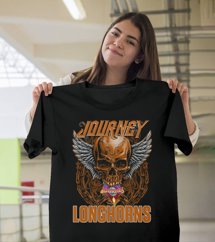 Journey Longhorns Skull Wings Flame Chain T-Shirt