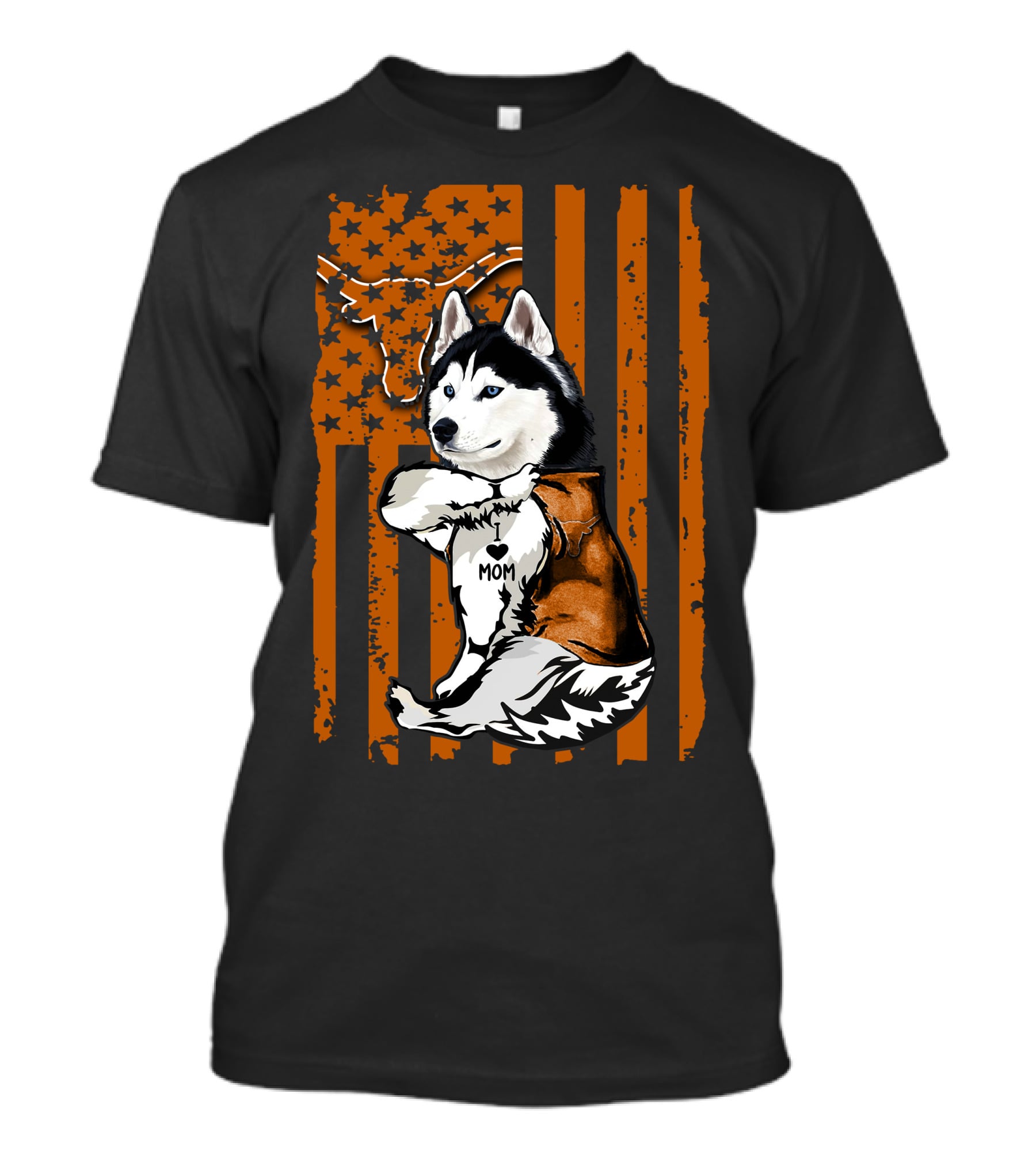 Siberian Husky Mom Texas Longhorns Flag Stars T-Shirt