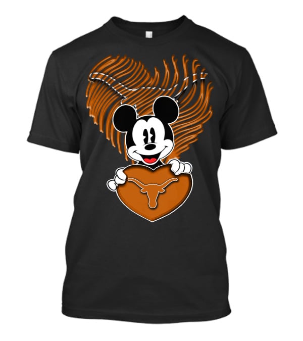 Mick Mouse And Texas Longhorns Heart T-Shirt