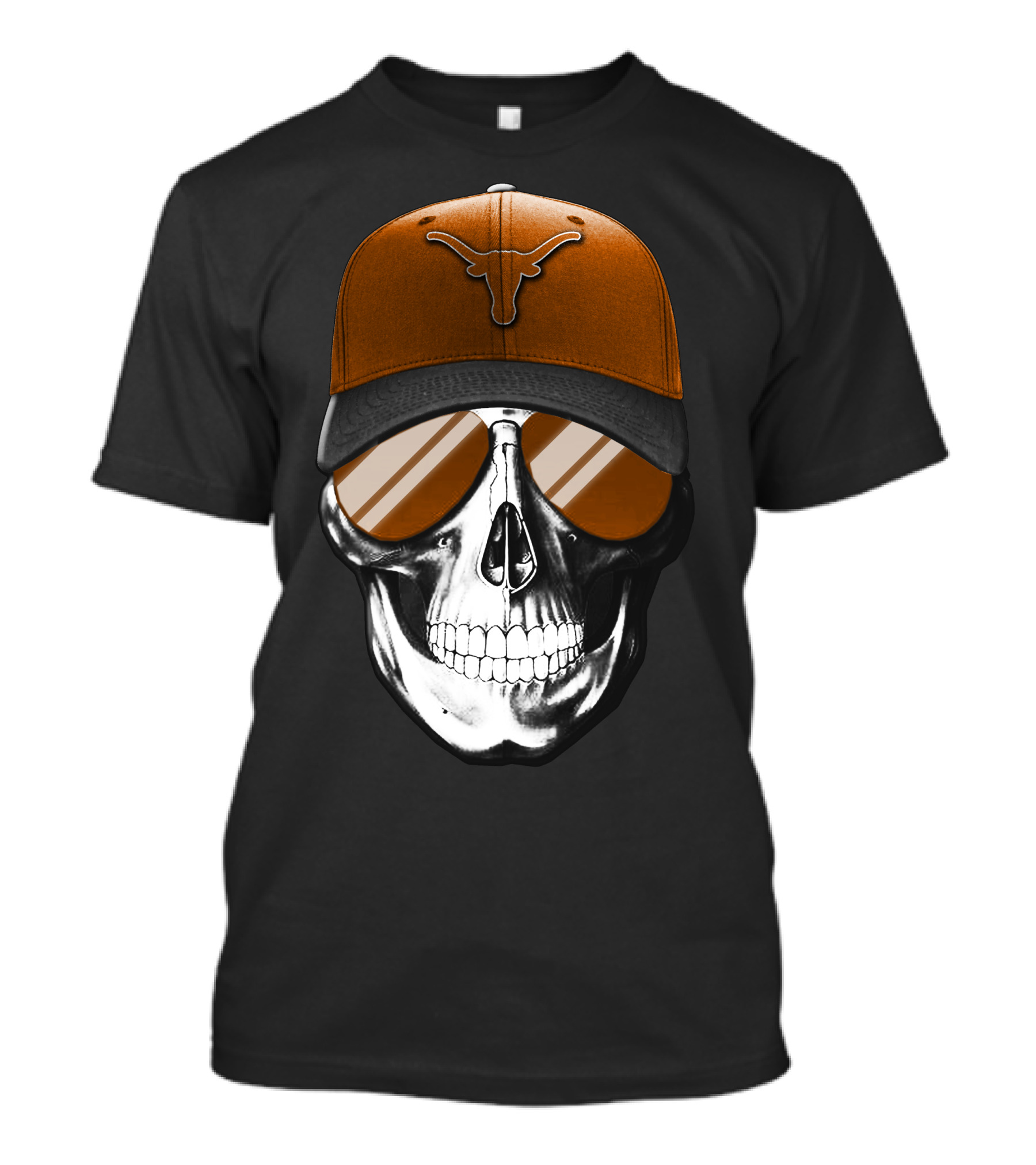 Skull With Texas Longhorns Cap And Sunglasses T-Shirt