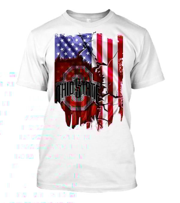 Ohio State Buckeyes Logo With Torn American Flag Background T-Shirt