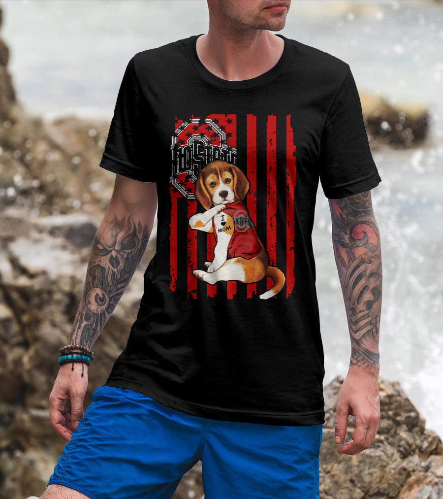 Ohio State Buckeyes Beagle With I Love Mom Tattoo T-Shirt