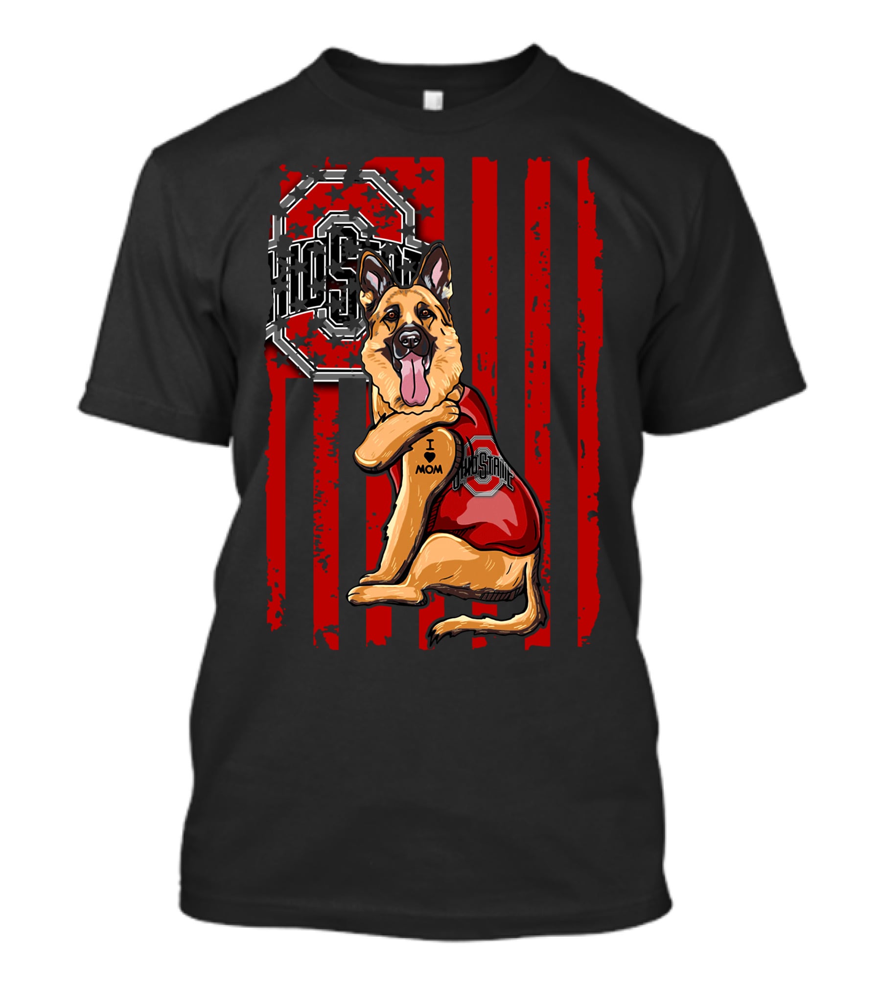 German Shepherd Ohio State I Mom Buckeyes Stripes T-Shirt