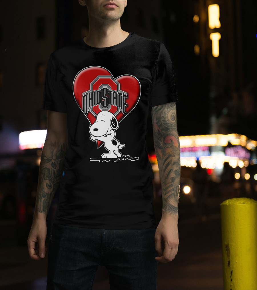 Snoopy Hugging Ohio State Buckeyes Heart T-Shirt