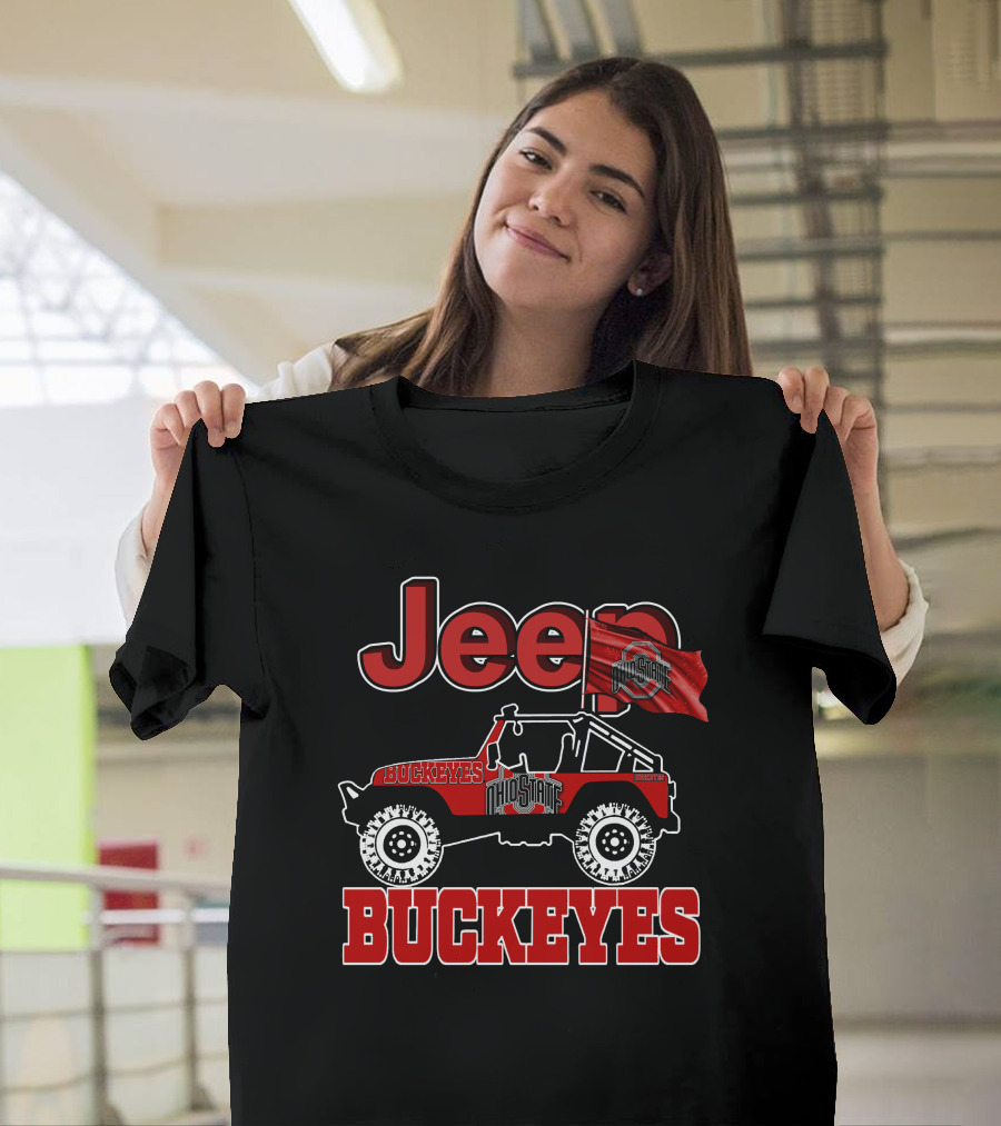 Jeep Ohio State Buckeyes Red Flag Logo Adventure T-Shirt
