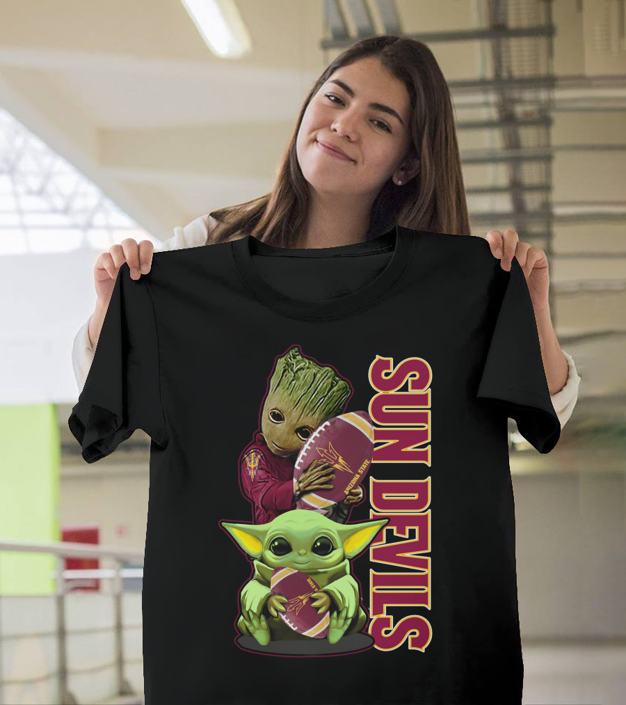 Grzd Sun Devils Football Groot And Baby Yoda Fan T-Shirt