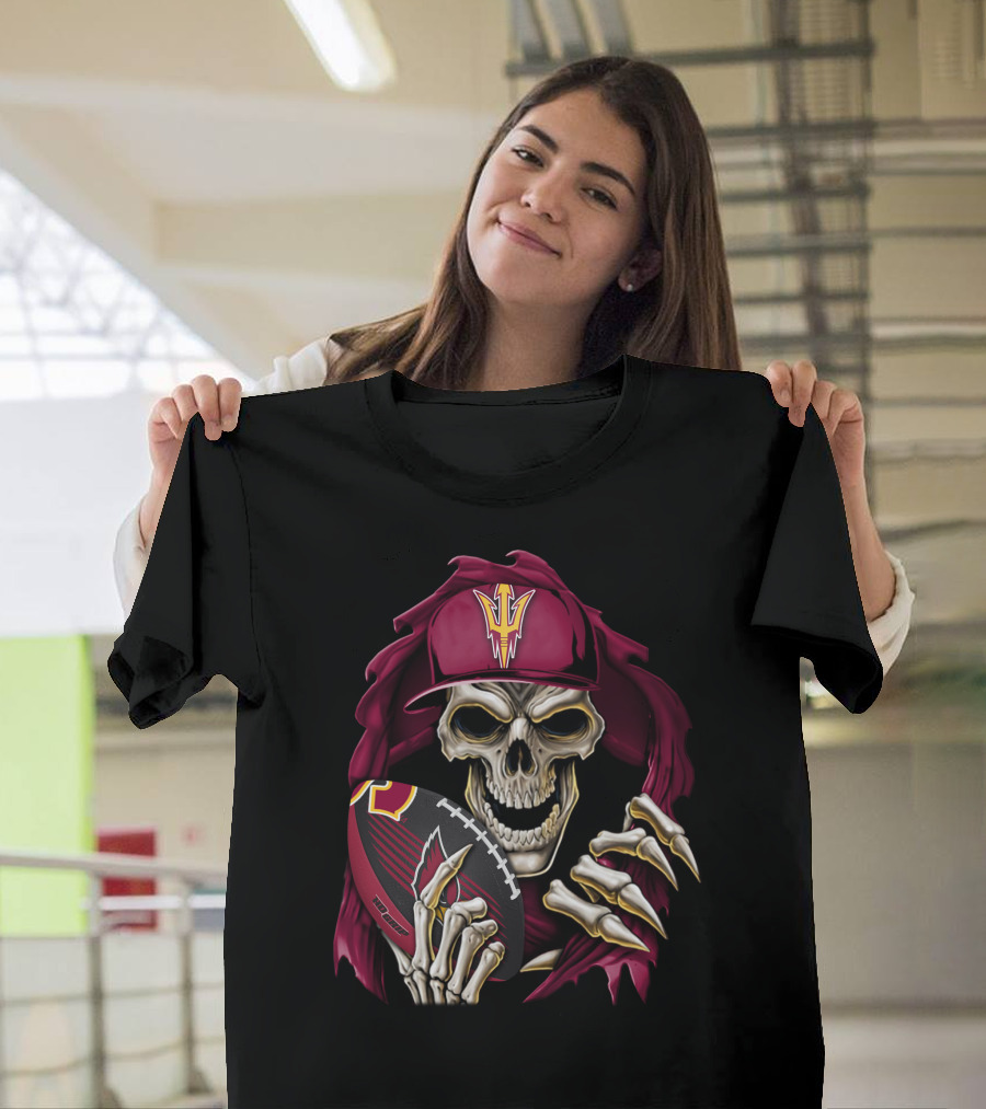 Skullbong Sun Devils Skeleton With Football And Cap T-Shirt