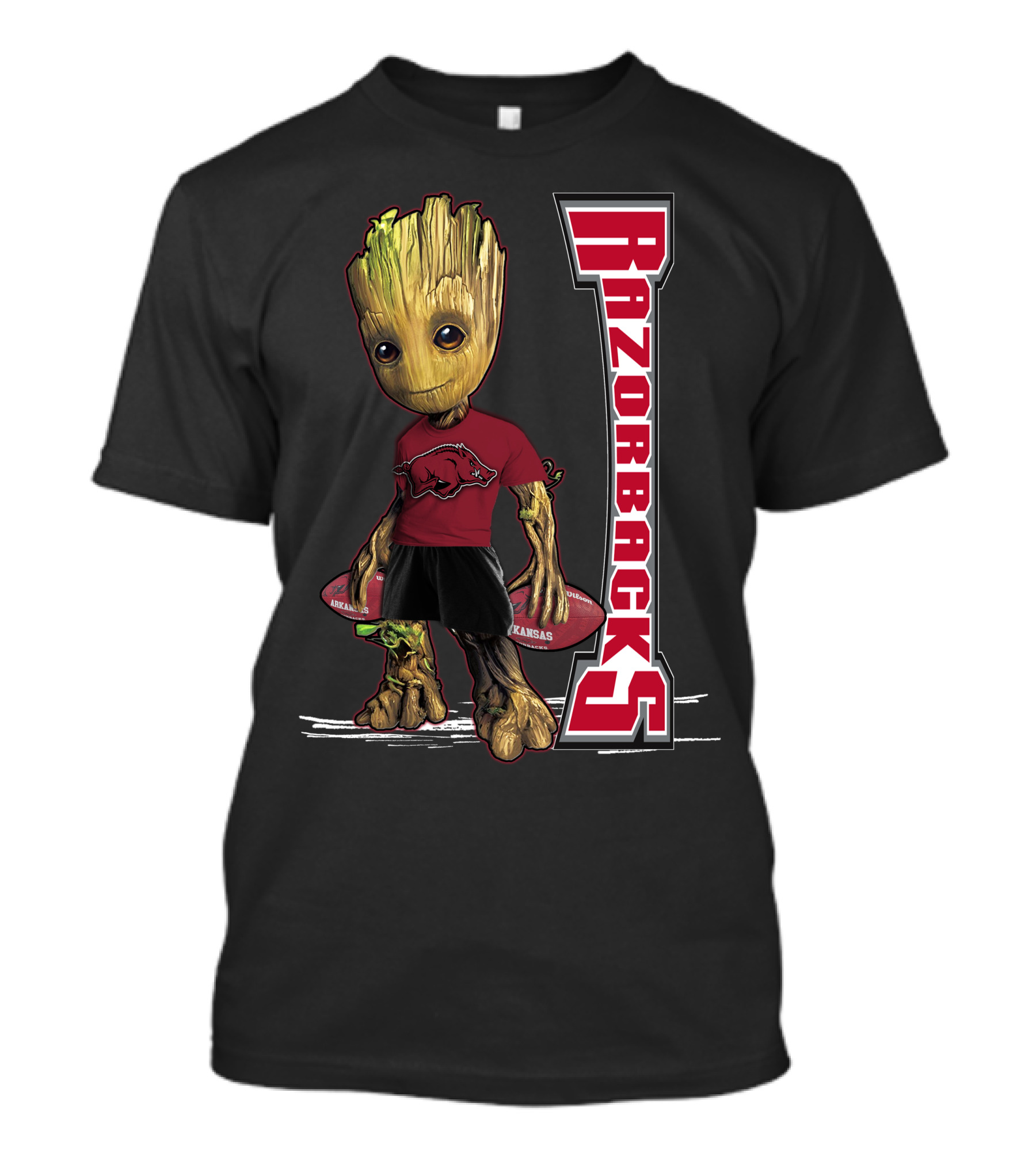 Groot Arkansas Razorbacks Football Character With Team T-Shirt