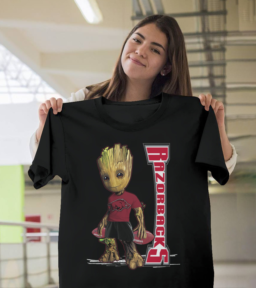 Groot Arkansas Razorbacks Football Character With Team T-Shirt
