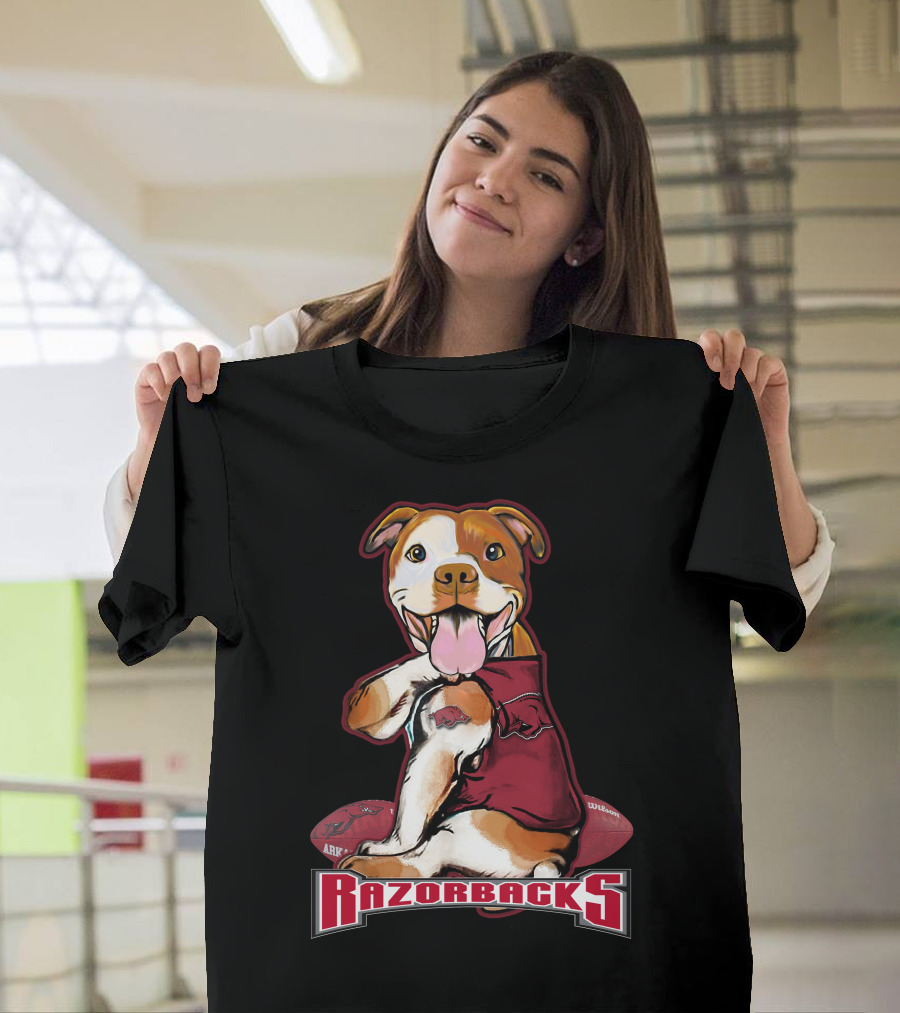 Razorbacks Pittbull Dog with Arkansas Football T-Shirt