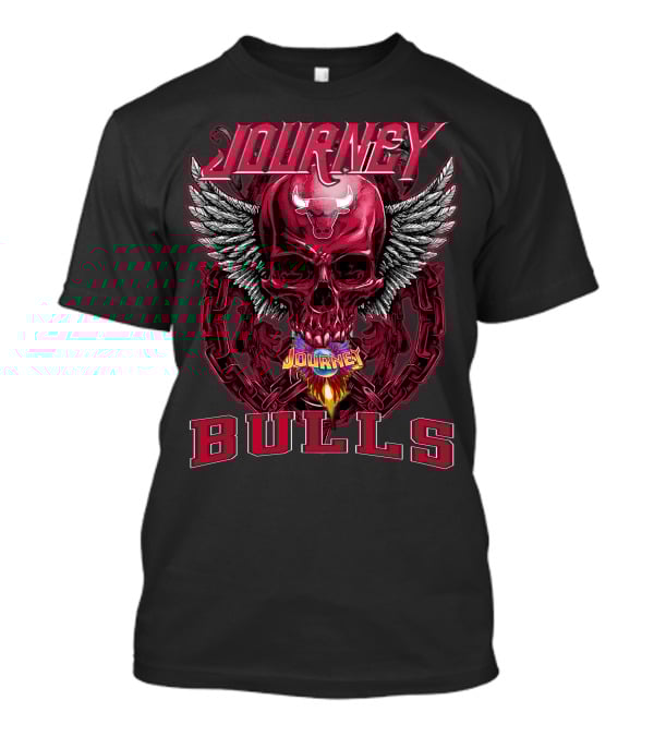 Journey Chicago Bulls Flaming Skull Wings Chain T-Shirt