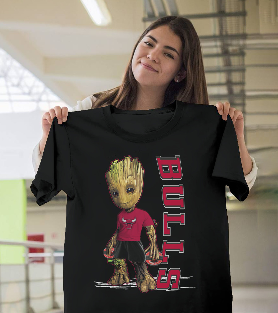 Groot Wearing Chicago Bulls Shirt With Bulls T-Shirt