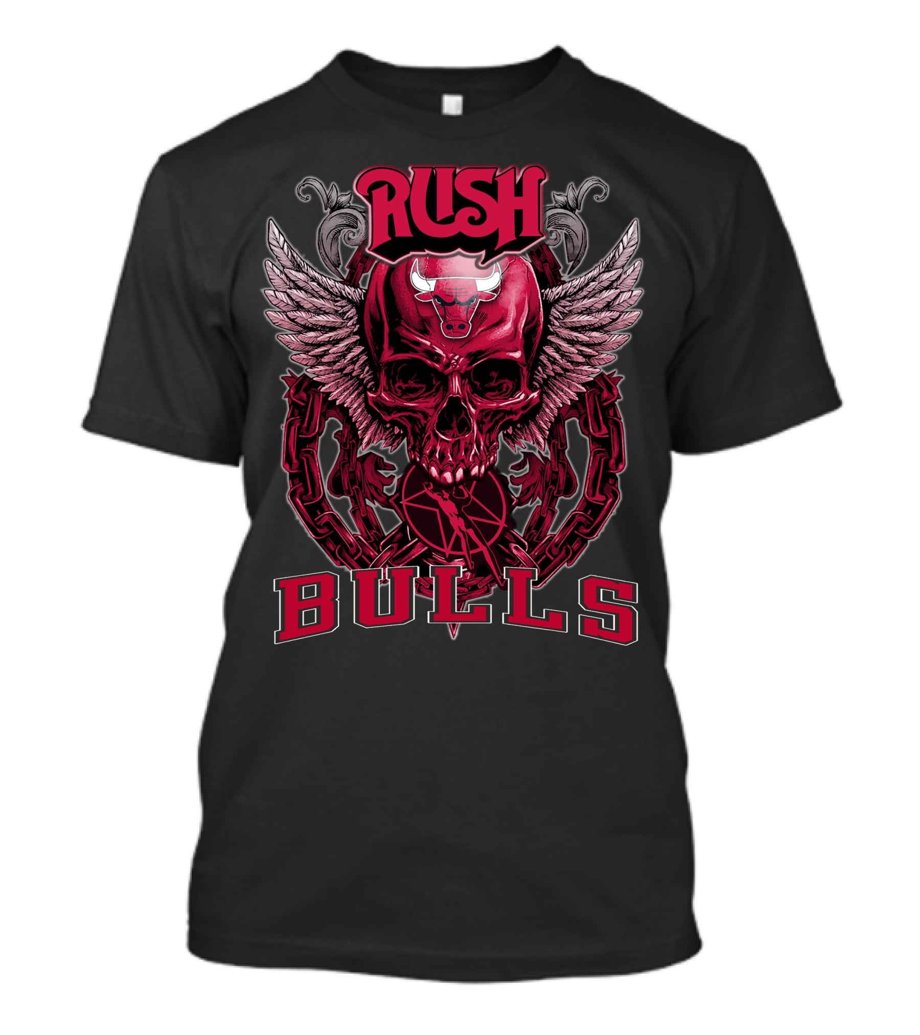 Rush Chicago Bulls Skull With Horns And Wings T-Shirt