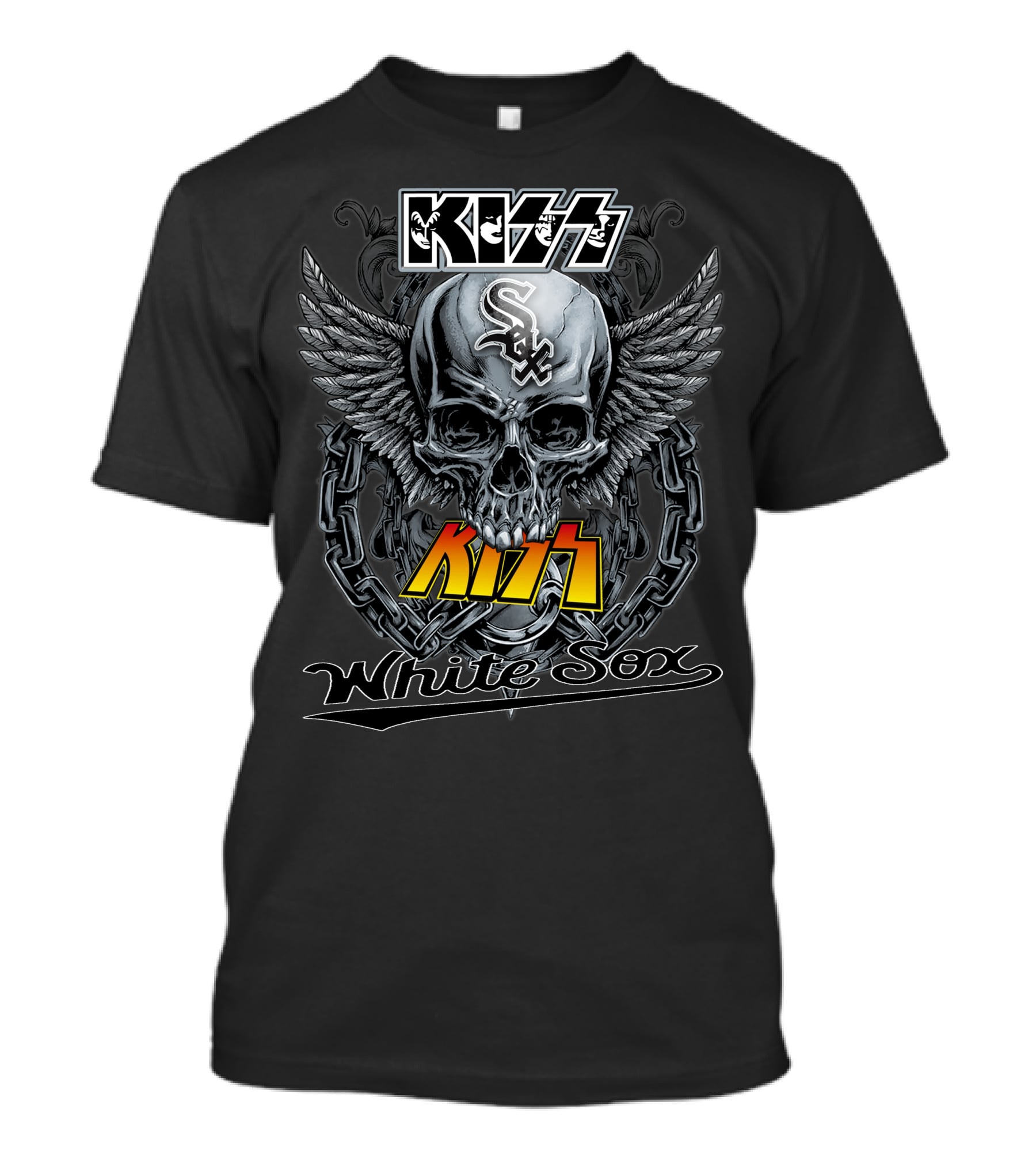 Kiss White Sox Skull Wings Chain T-Shirt