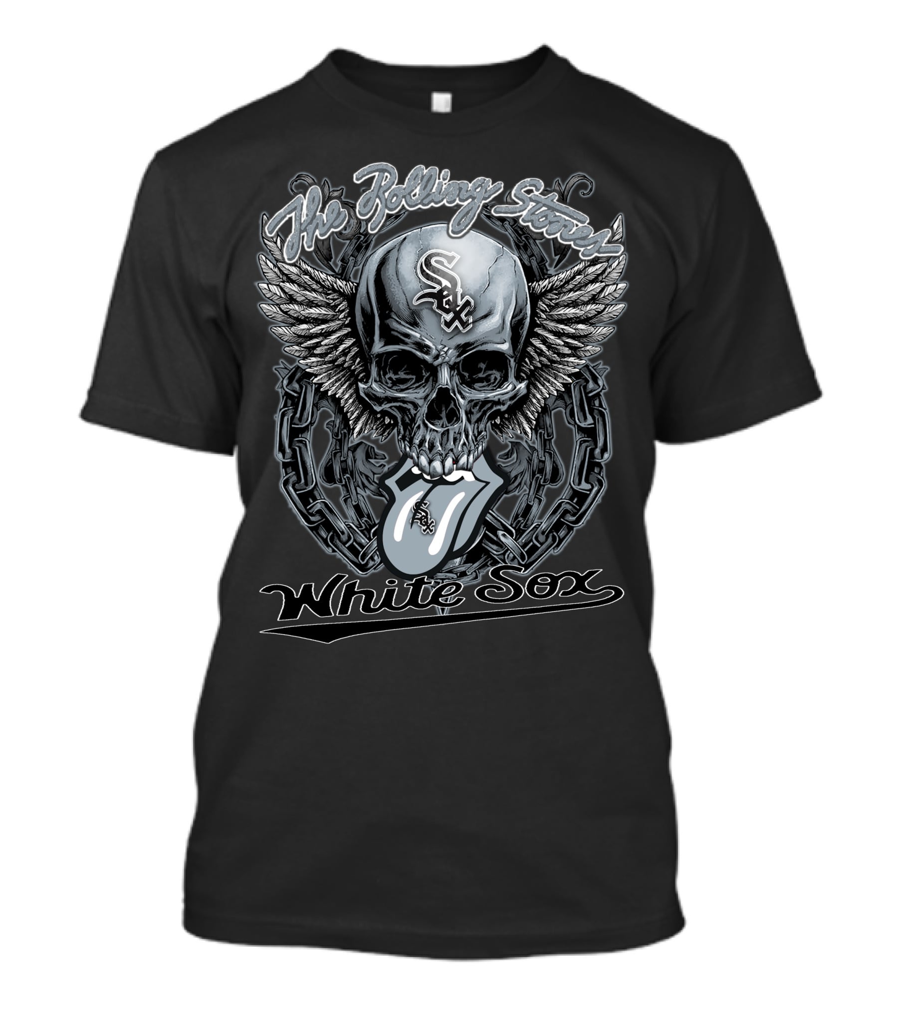 The Rolling Stones White Sox Skull With Wings And Tongue T-Shirt