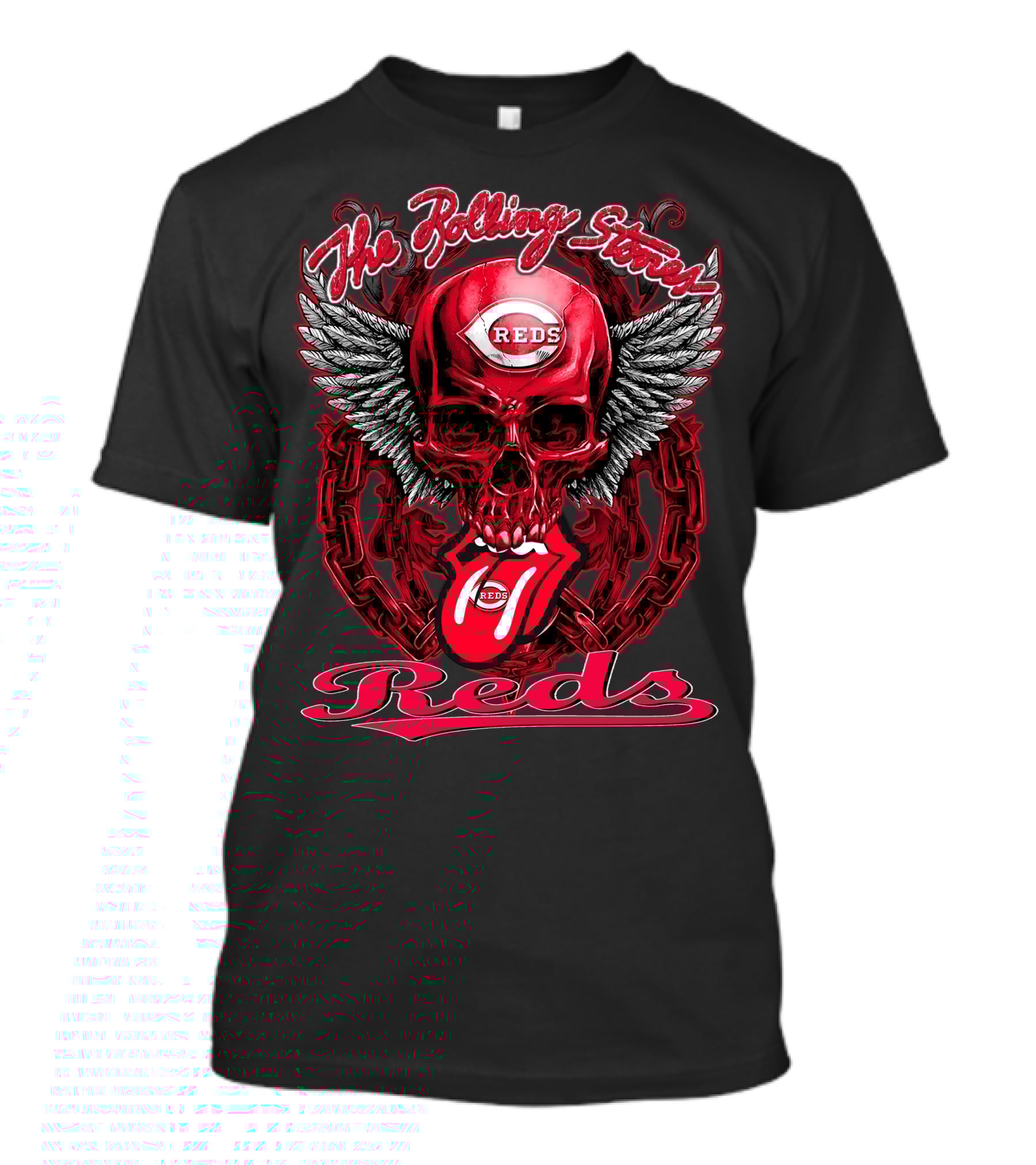 The Rolling Stones Reds Skull Wings Logo Baseball Cincinnati T-Shirt