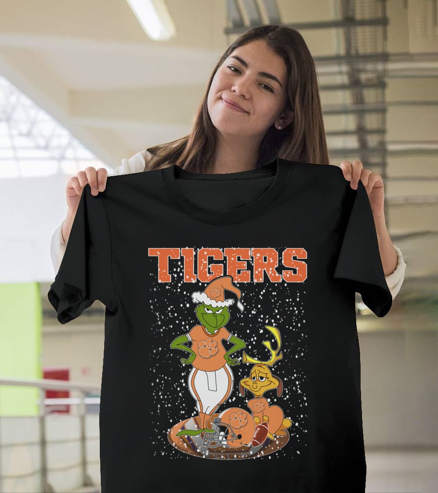 Grinch Clemson Tigers Christmas Football T-Shirt