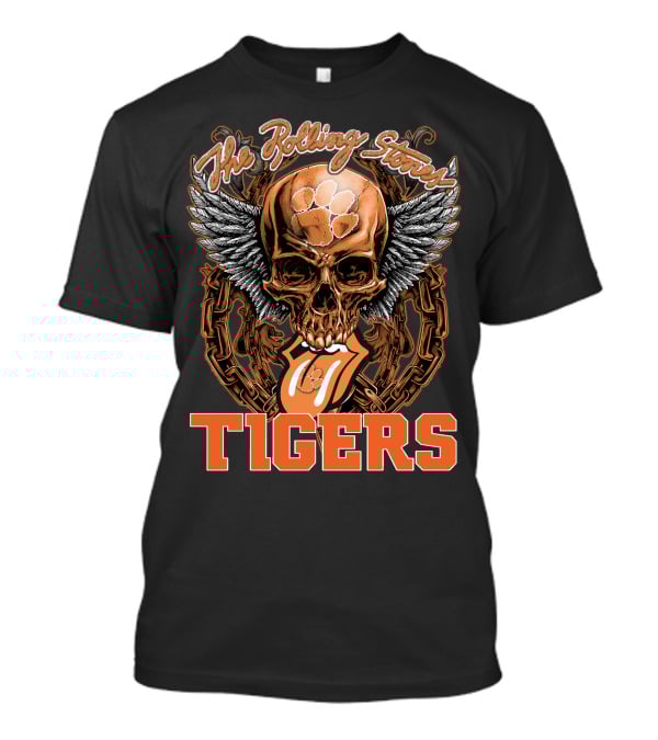 The Rolling Stones Skull With Clemson Tigers Paw And Wings T-Shirt