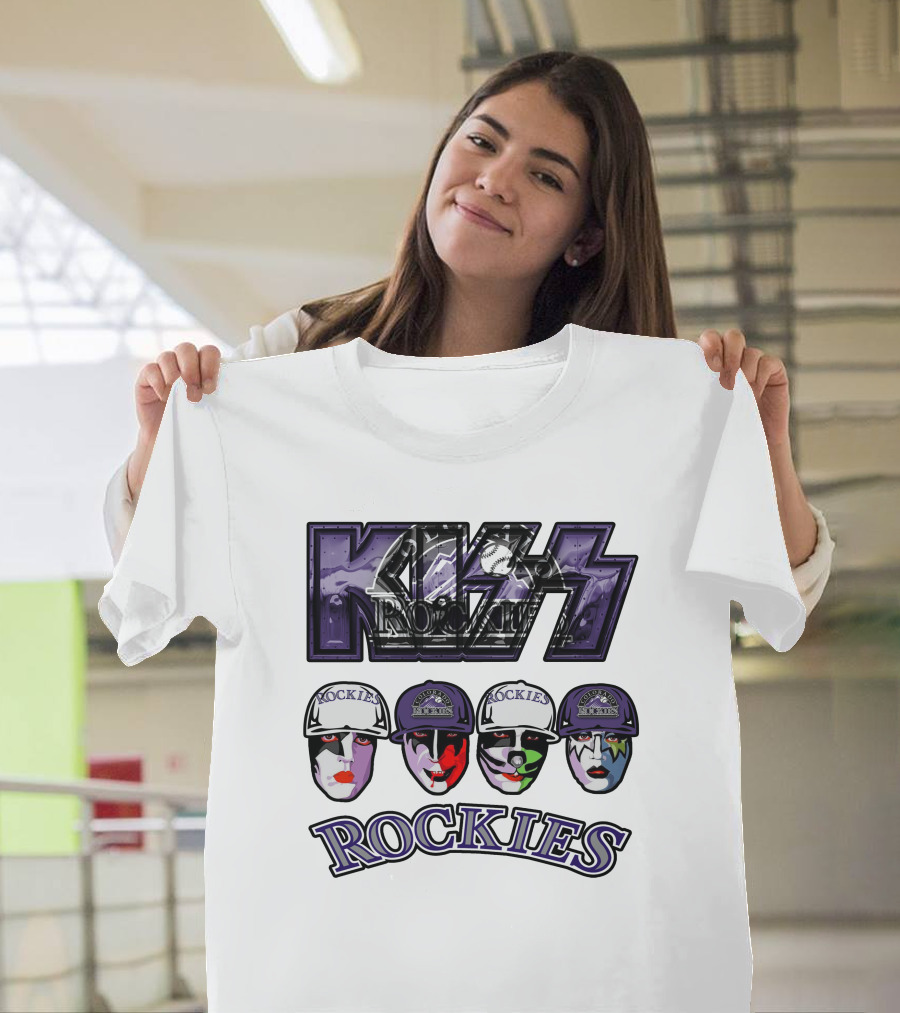 Kiss Colorado Rockies Faces in Makeup with Hats T-Shirt
