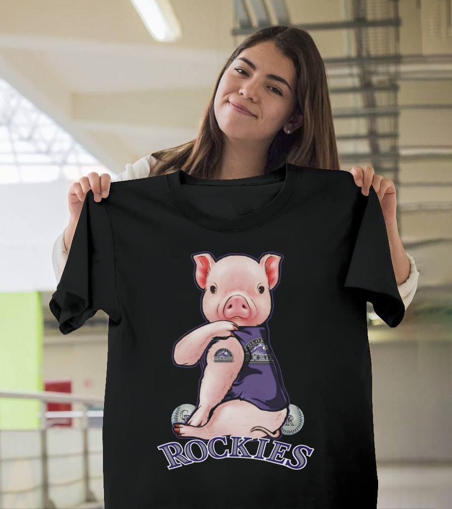 Pig Wearing Colorado Rockies Jersey With Baseballs And Rockies T-Shirt