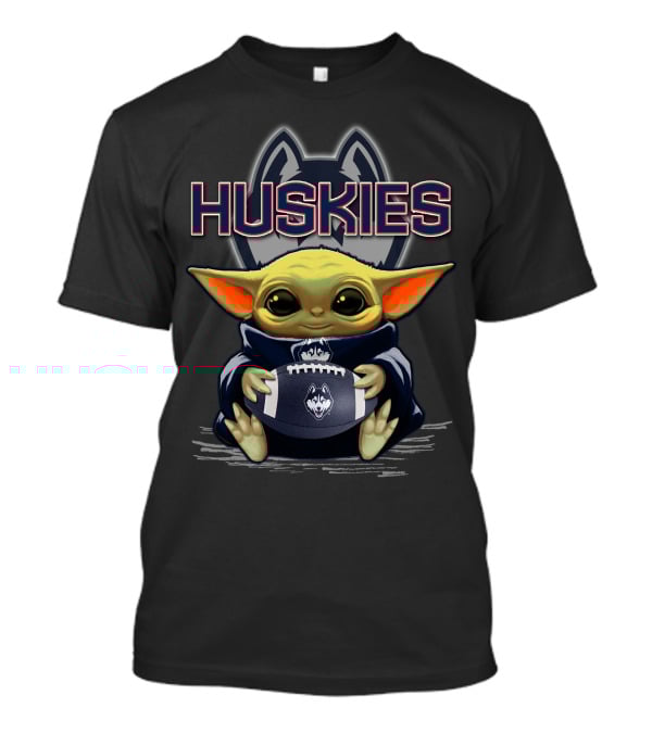 Yoda Holding Football With Connecticut Huskies T-Shirt