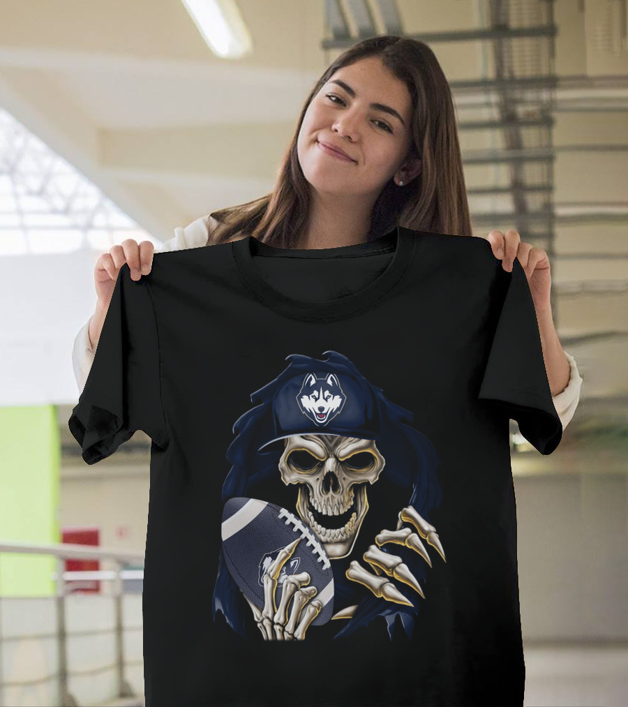 Skullbong Connecticut Huskies Football Skeleton Reaper T-Shirt