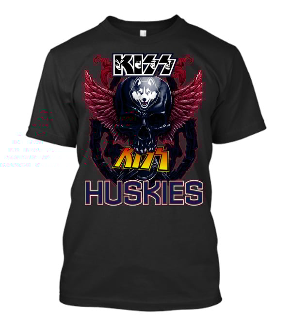 Kiss Huskies Skull With Wings T-Shirt