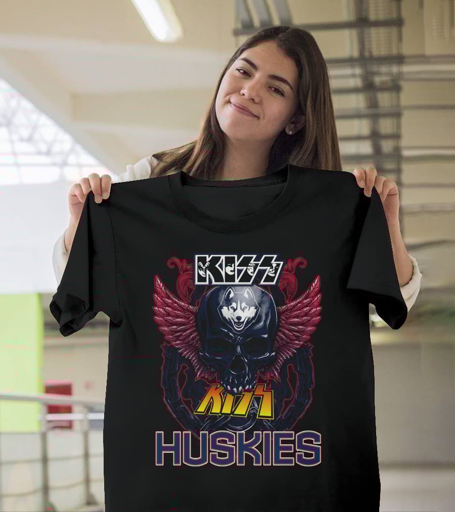 Kiss Huskies Skull With Wings T-Shirt