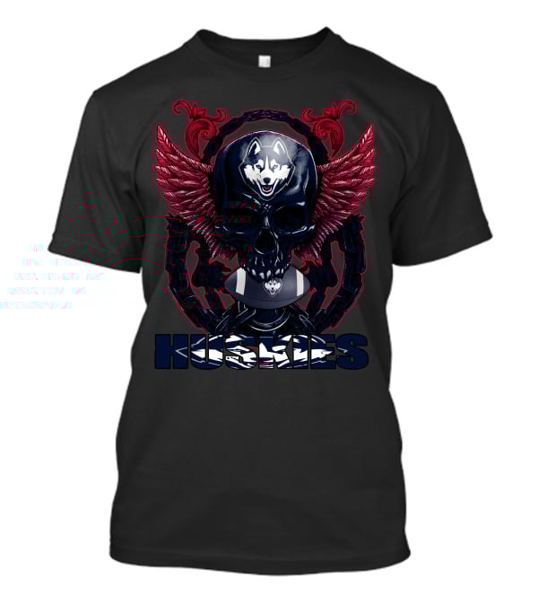 Huskies Skullfb Connecticut Winged Skull With Husky T-Shirt