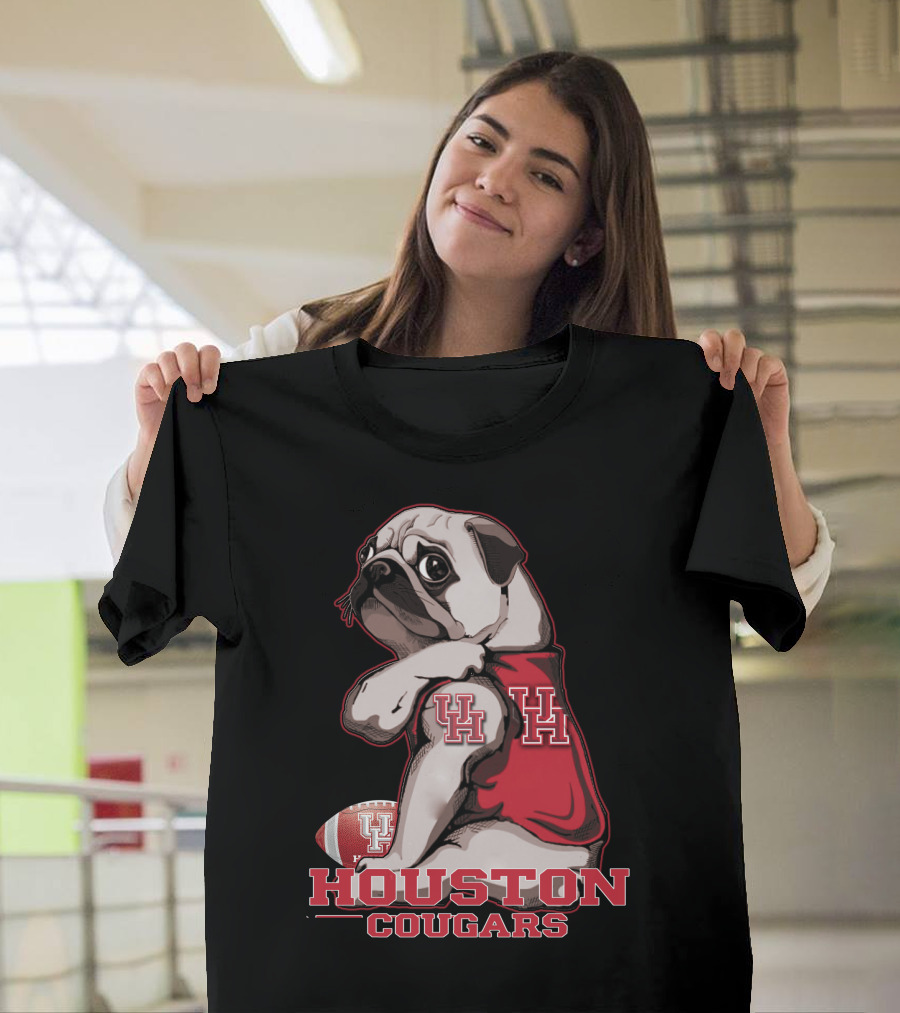 Pug With UH Logo Celebrating Houston Cougars Football T-Shirt