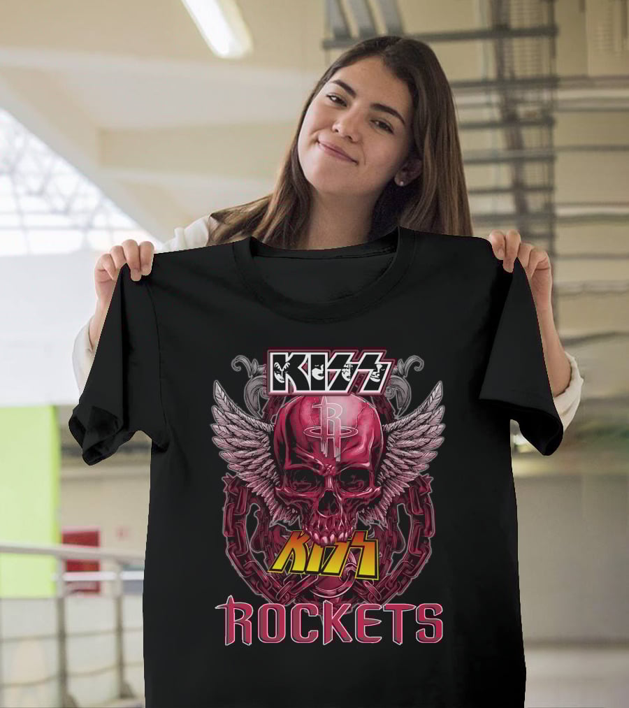 KISS Houston Rockets Skull Wings Rock Band T-Shirt