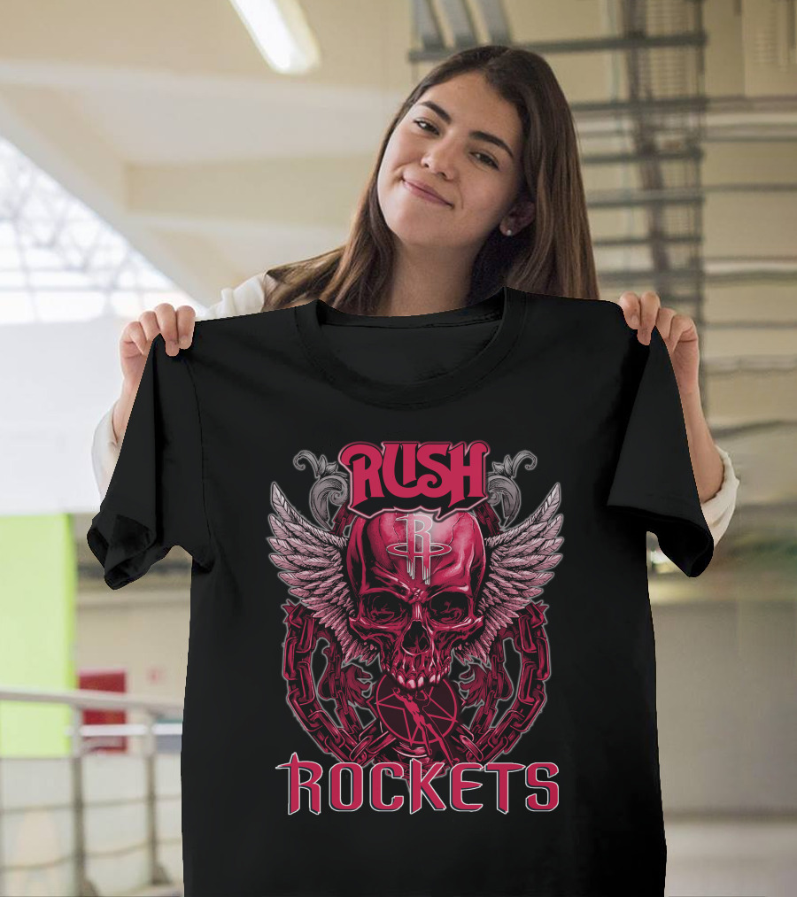 Rush Houston Rockets Skull with Wings and Chains T-Shirt