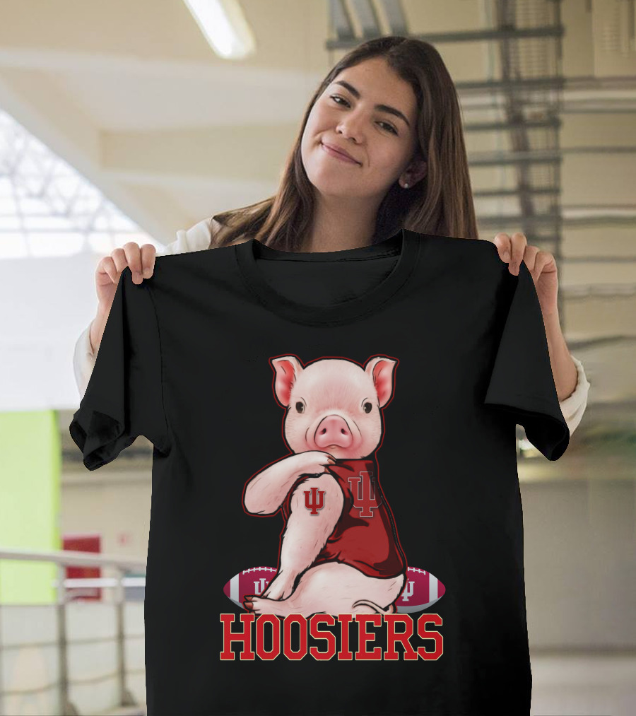 Hoosiers Pig With IU Jersey And Football T-Shirt