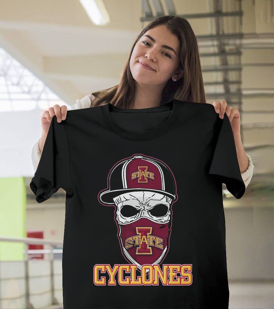 Skull Hat Iowa State Cyclones Logo Red And Yellow T-Shirt