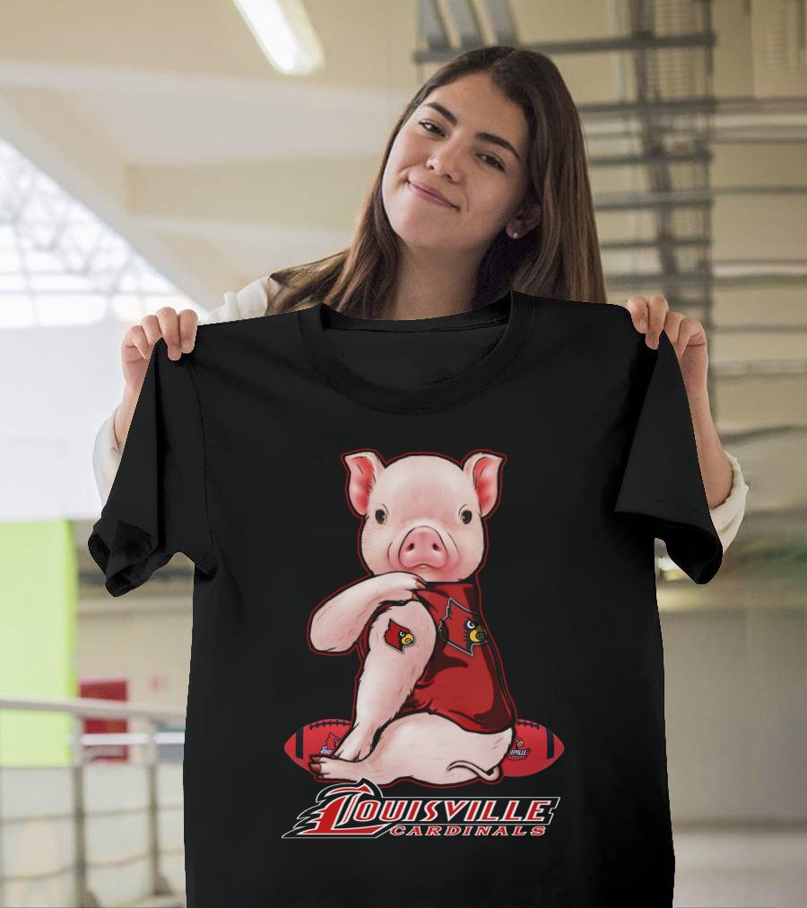 Louisville Cardinals Pig with Football Gear T-Shirt