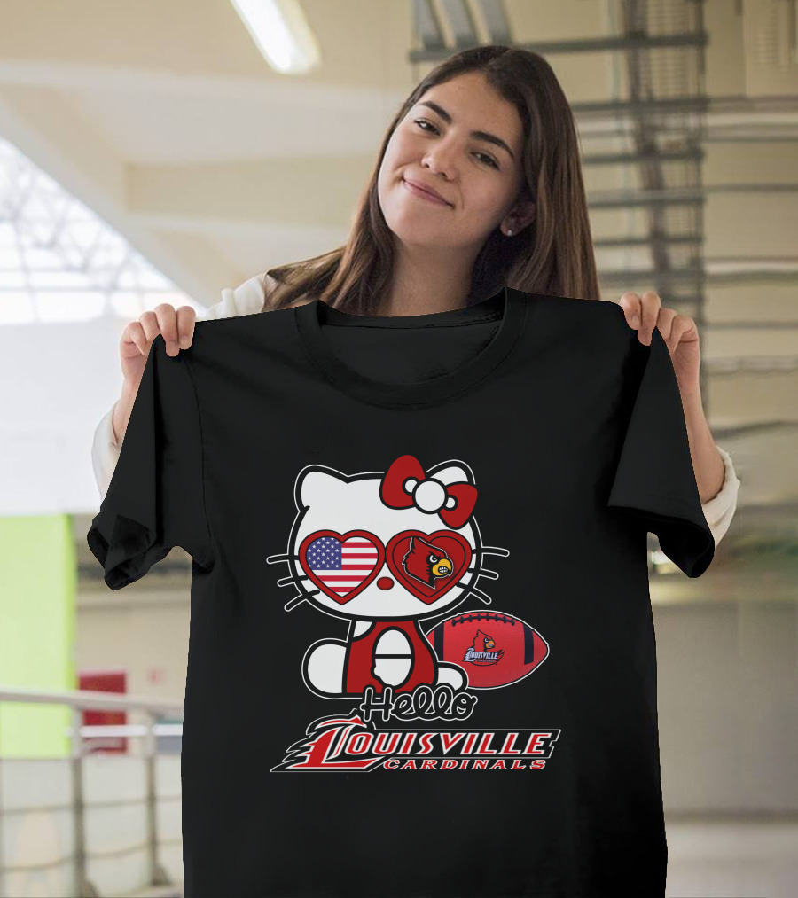 Hello Kitty American Flag Heart Eyes Louisville Cardinals Football T-Shirt