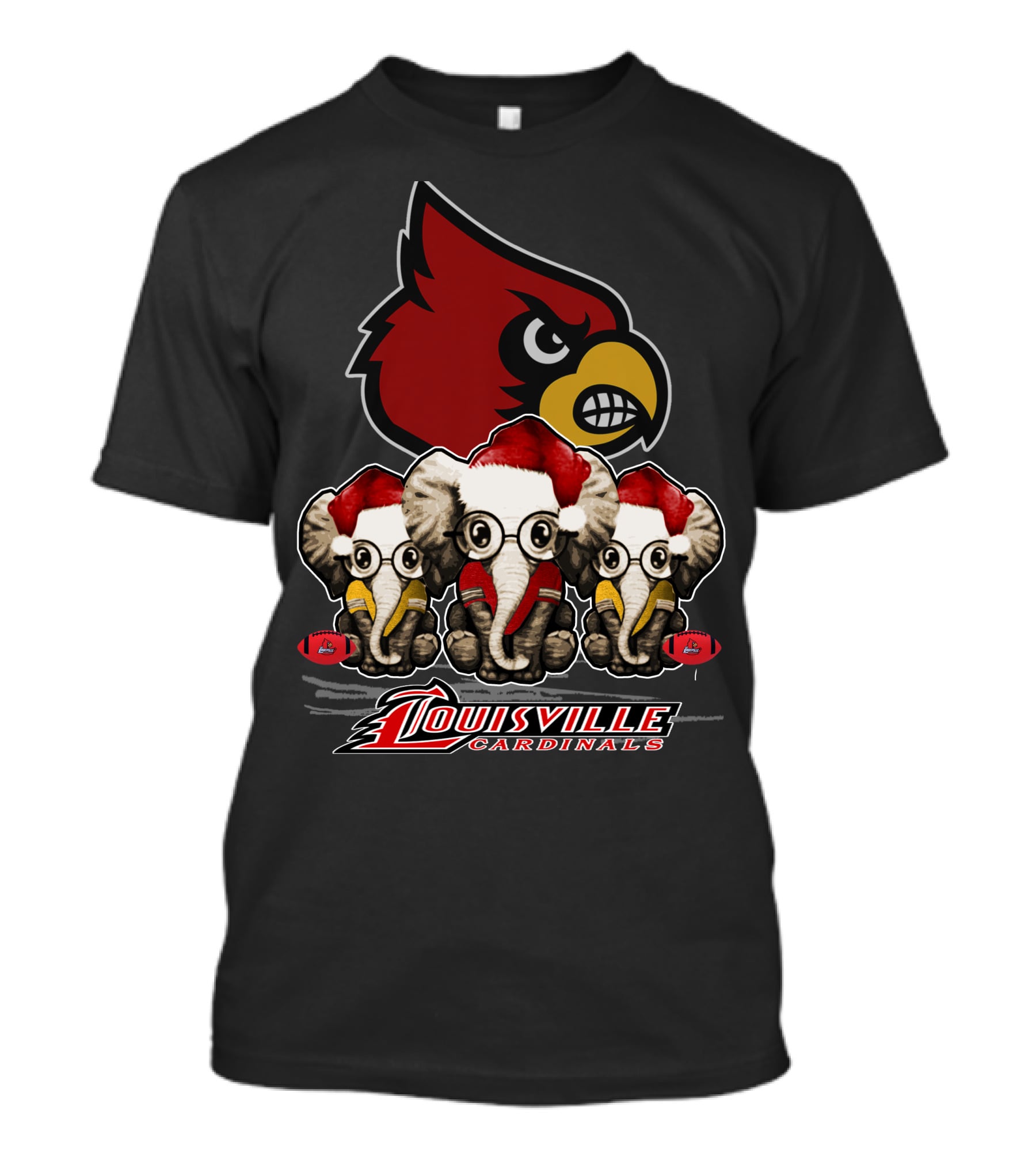 Santa Elephants Louisville Cardinals Christmas T-Shirt