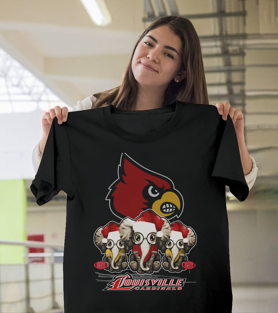 Santa Elephants Louisville Cardinals Christmas T-Shirt