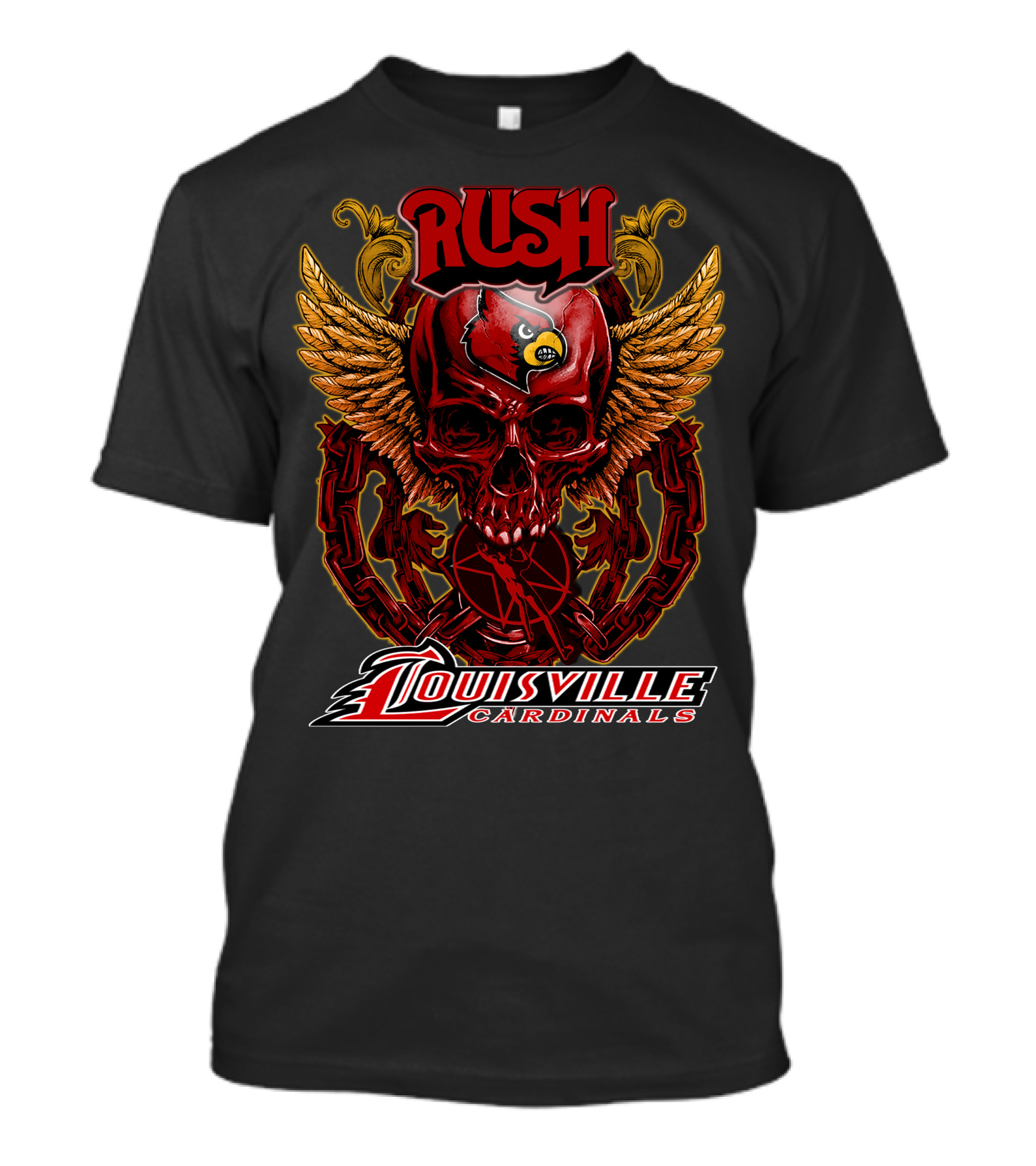 Rush Louisville Cardinals Skull With Wings And Chain T-Shirt